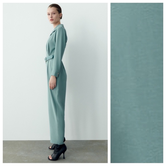 NWT. Zara Blue/Green Long Belted Jumpsuit. Size S. - Picture 4 of 11